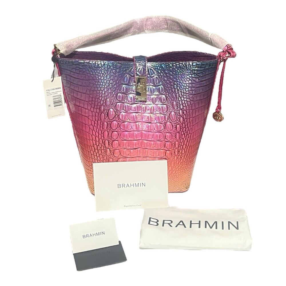 Brahmin Ombre Melbourne Collection Shira Horizon Tote Bag Leather Rainbow Luxury